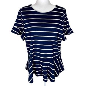 J.Crew Blue and White Short Sleeve Peplum Tee XL